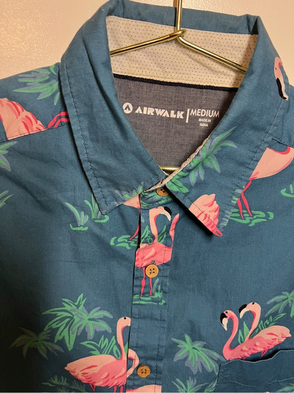 Airwalk Teal Short-Sleeve Flamingo Print Button-Up Shirt
